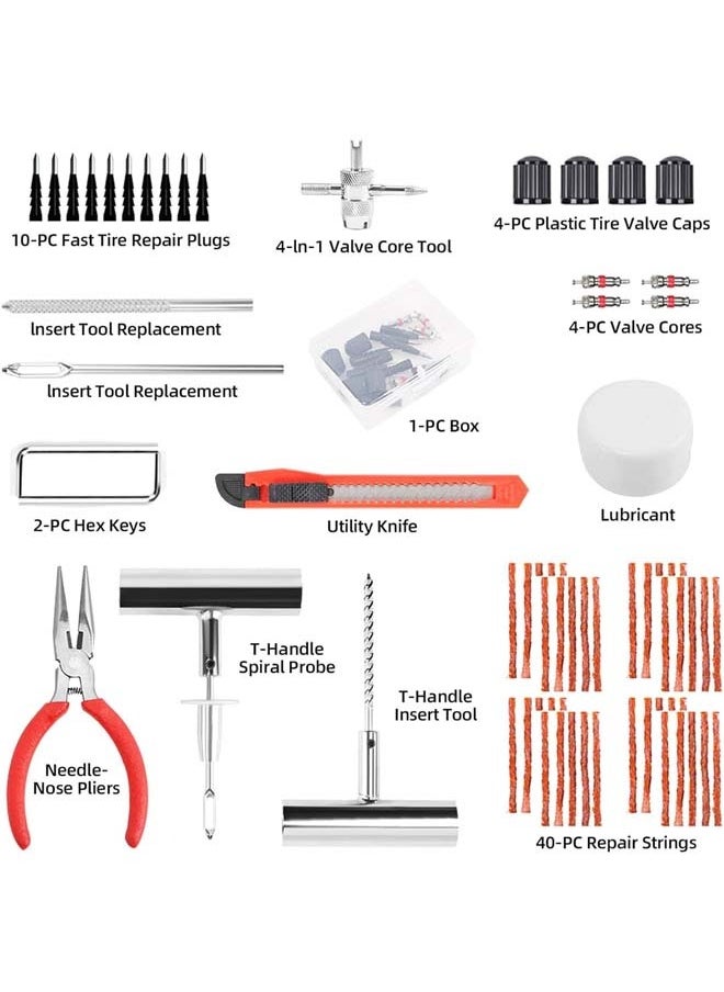 L&E 70PCS Tire Repair Kit,Professional Heavy Duty Tire Plug Kit,Tire Patch Kit for Fix a Flat,Tubeless Tire Puncture Change Tool Kit for Car,Motorcycle,Truck,ATV,RV,SUV  - Image 2