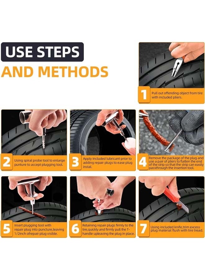 L&E 70PCS Tire Repair Kit,Professional Heavy Duty Tire Plug Kit,Tire Patch Kit for Fix a Flat,Tubeless Tire Puncture Change Tool Kit for Car,Motorcycle,Truck,ATV,RV,SUV  - Image 5