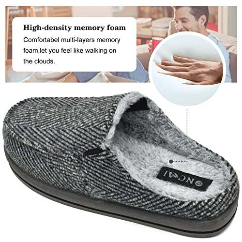 ONCAI Slipper for Men 2025 with Arch Support,Cotton-Blend Memory Foam House Slippers for Man Warm Strips Fluff Plush Wool-like Clogs with Rubber Sole Grey Size 13 - Image 4