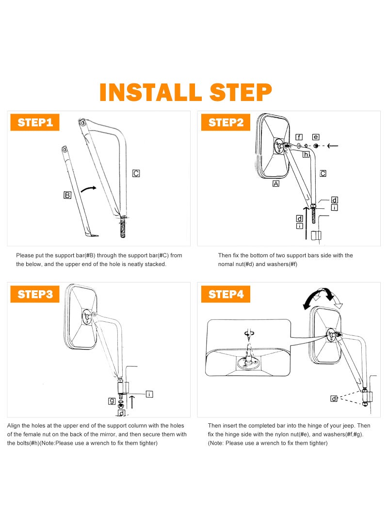 Door Off Mirror Compatible with Jeep Wrangler JK JL & Unlimited, Wider View Easy-Install Door Hinge Side Mirrors for Wrangler JK JL Unlimited