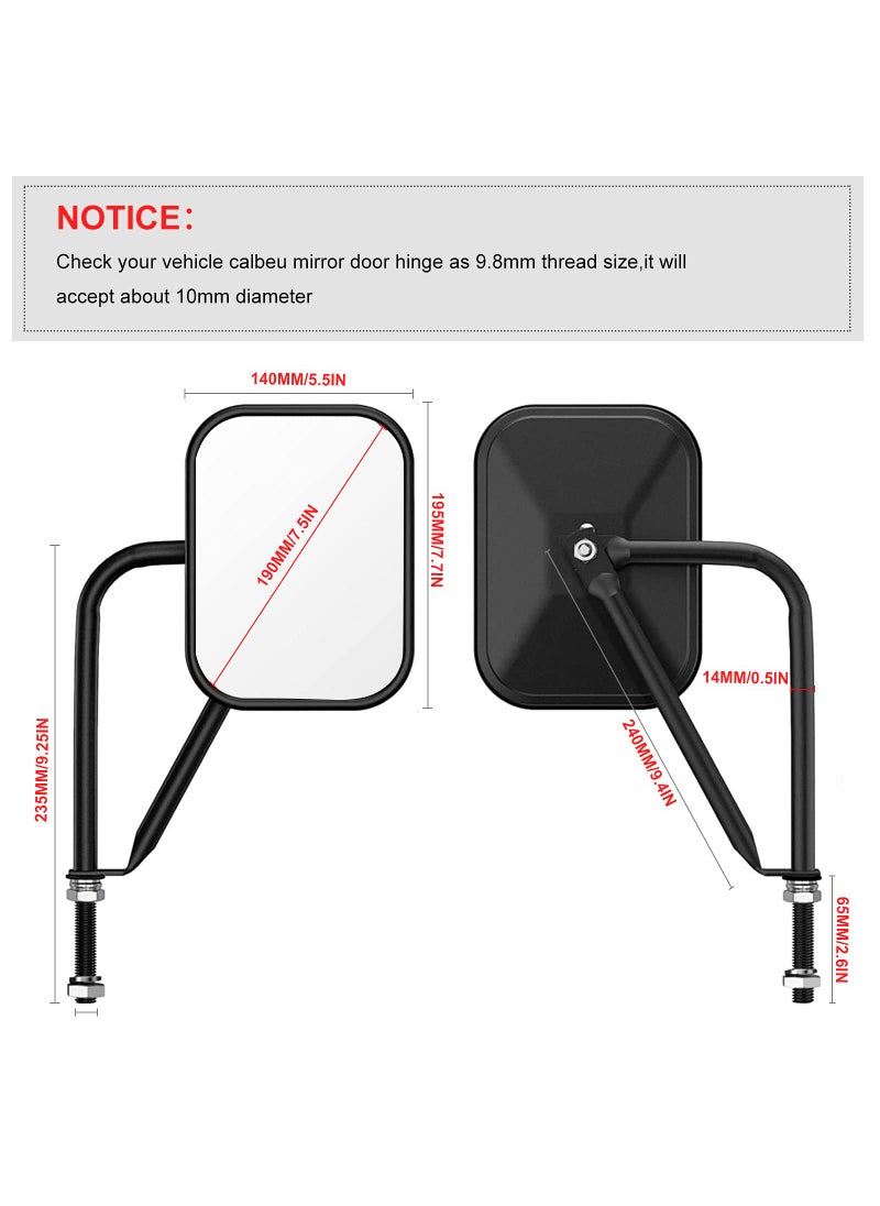 Door Off Mirror Compatible with Jeep Wrangler JK JL & Unlimited, Wider View Easy-Install Door Hinge Side Mirrors for Wrangler JK JL Unlimited