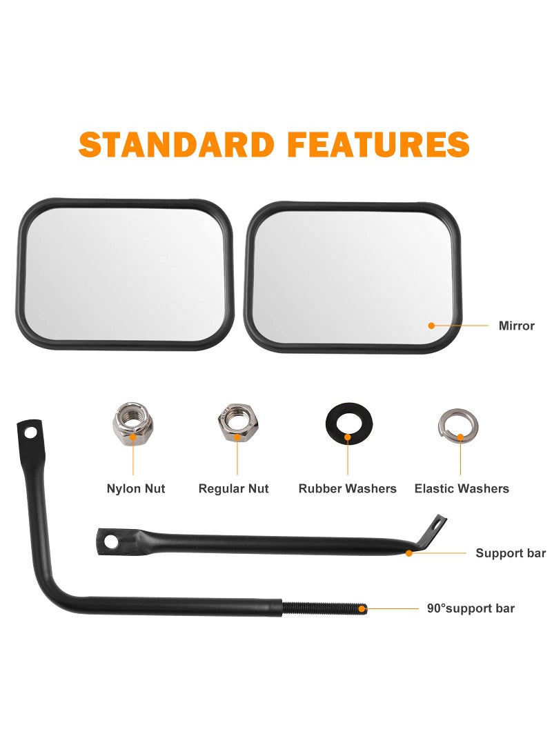 Door Off Mirror Compatible with Jeep Wrangler JK JL & Unlimited, Wider View Easy-Install Door Hinge Side Mirrors for Wrangler JK JL Unlimited