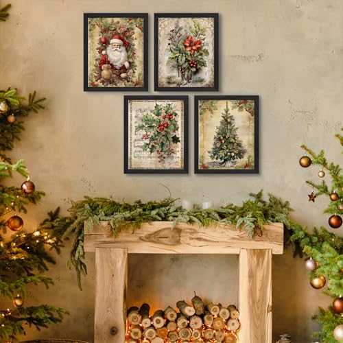 JXREQ Vintage Christmas Bathroom Wall Decor Prints,Retro Christmas Wall Art Decorations for Home Kitchen Bedroom Bathroom Living Room Office,Santa Claus Xmas Tree Decor Prints Set of 4,8x10 Unframed - Image 5
