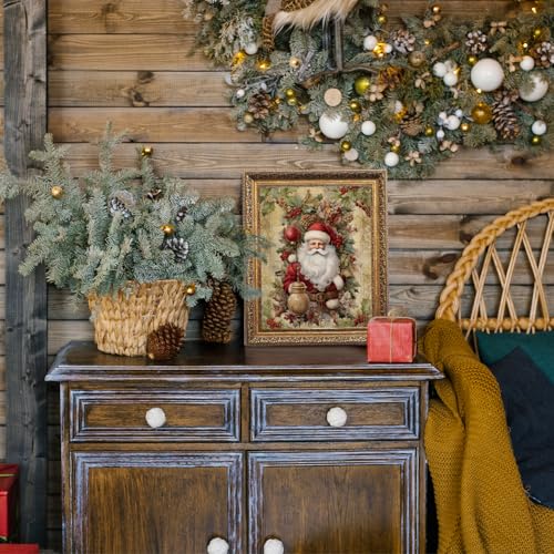 JXREQ Vintage Christmas Bathroom Wall Decor Prints,Retro Christmas Wall Art Decorations for Home Kitchen Bedroom Bathroom Living Room Office,Santa Claus Xmas Tree Decor Prints Set of 4,8x10 Unframed - Image 3