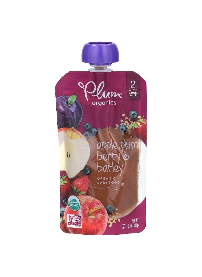 Plum Organics Plum Organics, Organic Baby Food, 6 Mos & Up, Apple, Plum, Berry & Barley, 3.5 oz (99 g)  - Image 1