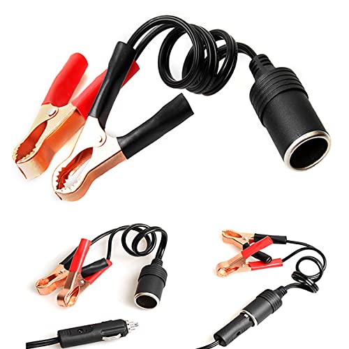 Verilux® 1FT 12V 24V Female Car Cigarette Lighter Socket to Battery Alligator Crocodile Clips Connector, Car Battery Clamp-on Extension Charge Cable - Image 1