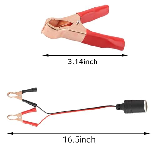 Verilux® 1FT 12V 24V Female Car Cigarette Lighter Socket to Battery Alligator Crocodile Clips Connector, Car Battery Clamp-on Extension Charge Cable - Image 2