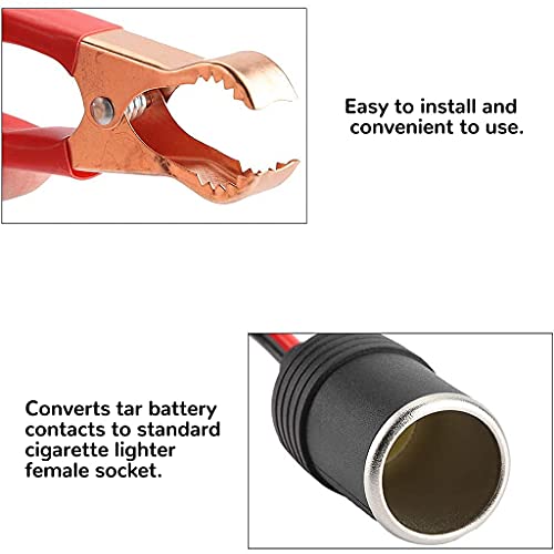Verilux® 1FT 12V 24V Female Car Cigarette Lighter Socket to Battery Alligator Crocodile Clips Connector, Car Battery Clamp-on Extension Charge Cable - Image 3