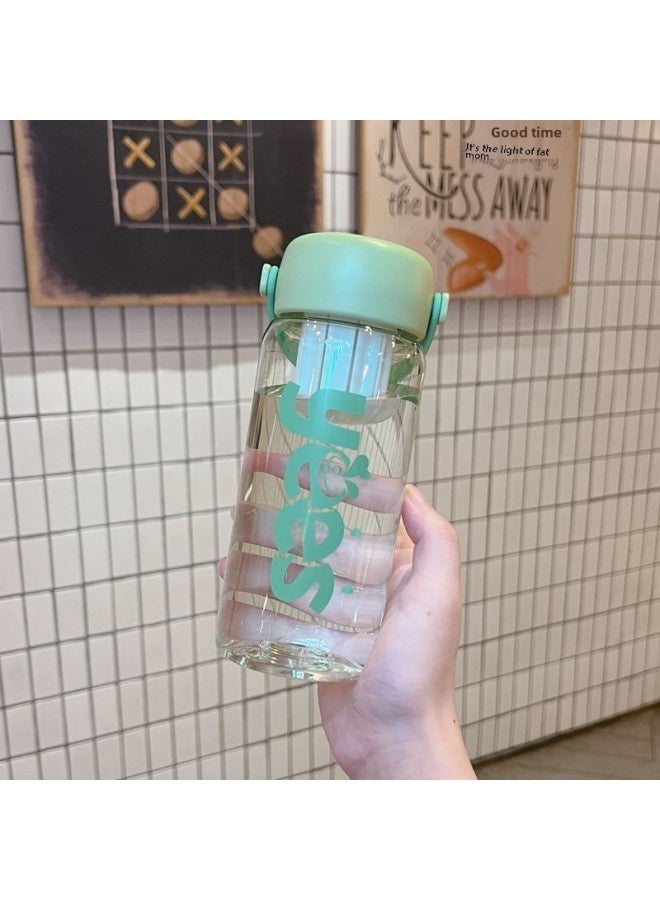 Handy High-value Plastic Water Cup Men's And Women's Portable Children's Students Direct Drinking Cup Summer Heat-resistant Sports Transparent Small Cup-Color:Dark Green Belt Rotary Tea House-Capacity:550ml  - Image 2