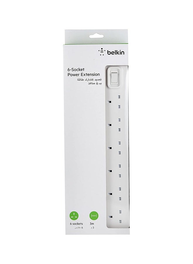 belkin - Belkin 6 Way/6 Plug 3m Power Extension Strip with On/Off Switch for Televisions, Gaming Consoles, Home, Office and More - White - Image 1