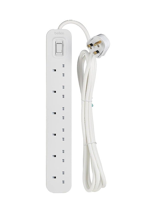 belkin 6 Way/6 Plug 3m Power Extension Strip with On/Off Switch for Televisions, Gaming Consoles, Home, Office and More - White - Image 1