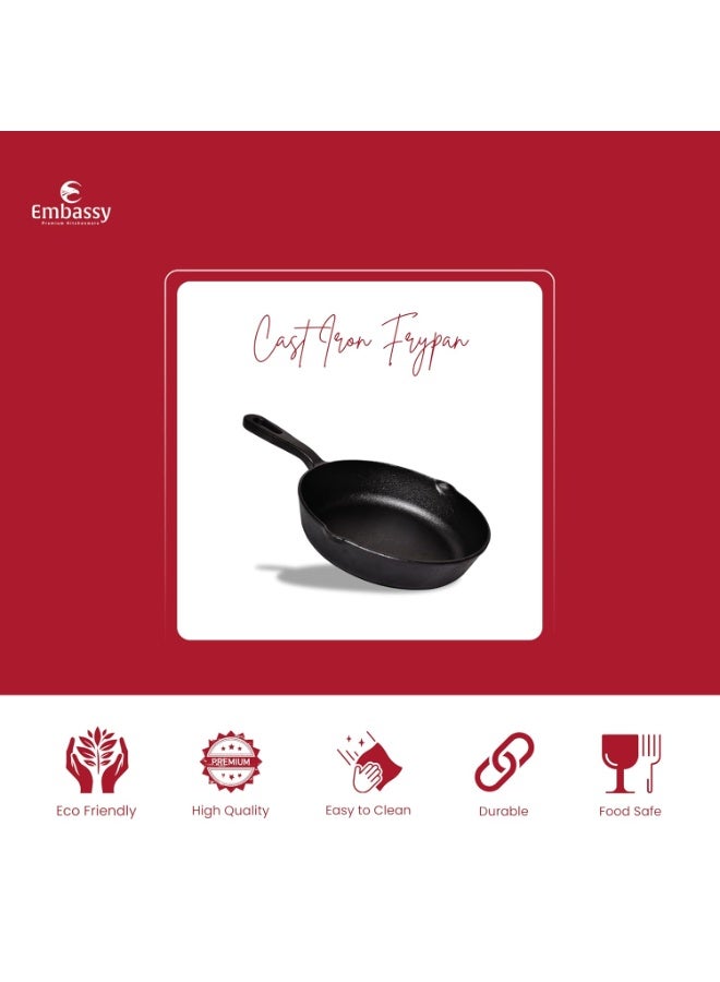 EMBASSY Pre-Seasoned Cast Iron Frypan/Frying Pan | Cast Iron Skillet | Diameter - 8 Inches | Induction Friendly | Durable - Image 2