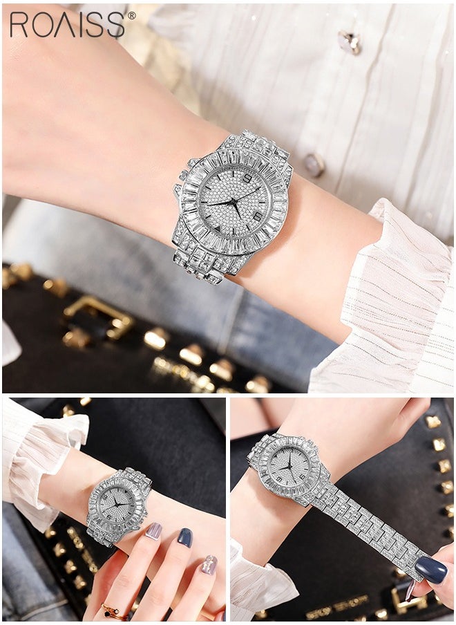 roaiss 3PCS Women's Steel Strap Bracelet Watch Set, Analog Display Round Dial Quartz Watch with Bracelets and Rhinestones Decoration, Luxurious Watch as Gift for Women, Silver  - Image 5