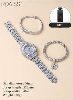 roaiss 3PCS Women's Steel Strap Bracelet Watch Set, Analog Display Round Dial Quartz Watch with Bracelets and Rhinestones Decoration, Luxurious Watch as Gift for Women, Silver  - Image 3