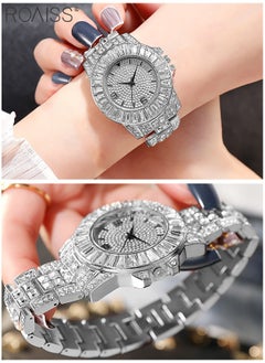 roaiss 3PCS Women's Steel Strap Bracelet Watch Set, Analog Display Round Dial Quartz Watch with Bracelets and Rhinestones Decoration, Luxurious Watch as Gift for Women, Silver  - Image 4