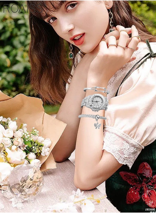 3PCS Women's Steel Strap Bracelet Watch Set, Analog Display Round Dial Quartz Watch with Bracelets and Rhinestones Decoration, Luxurious Watch as Gift for Women, Silver - pzsku/Z876E266F2D019A642E00Z/45/_/1694586058/d1743e59-bf3a-42d7-ba97-fd2c39365d8c