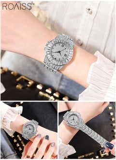 roaiss 3PCS Women's Steel Strap Bracelet Watch Set, Analog Display Round Dial Quartz Watch with Bracelets and Rhinestones Decoration, Luxurious Watch as Gift for Women, Silver  - Image 5