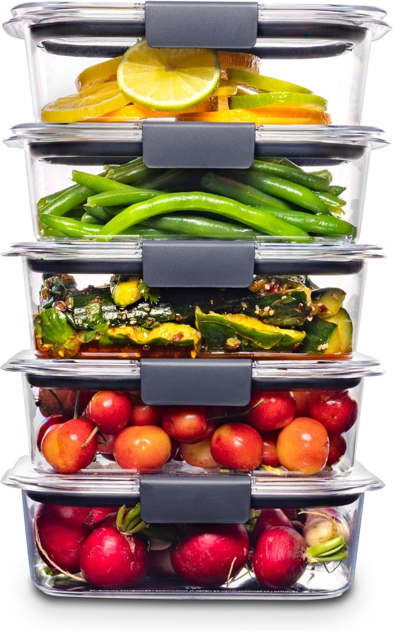Rubbermaid Brilliance Food Storage Containers BPA Free Airtight Lids Ideal for Lunch Meal Prep  Leftovers Set of 5 32 Cup - Image 1