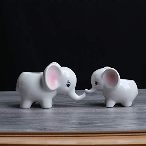 Ogrmar 2PCS Elephant Plant Window Boxes Cute Elephant Flower Pot/Modern White Ceramic Succulent Planter Pots/Tiny Flower Plant Containers Animal Decor - Image 2