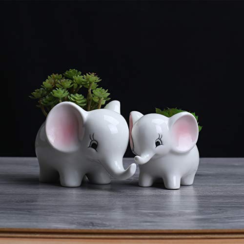 Ogrmar 2PCS Elephant Plant Window Boxes Cute Elephant Flower Pot/Modern White Ceramic Succulent Planter Pots/Tiny Flower Plant Containers Animal Decor - Image 3
