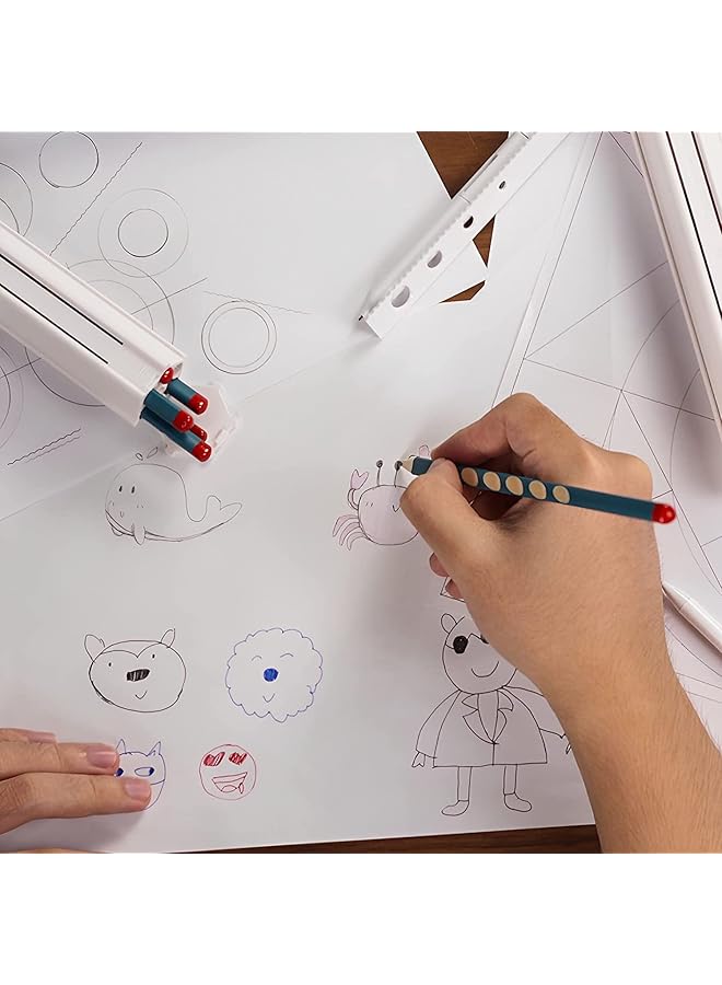 مومو بير حافظة أقلام محمولة متعددة الوظائف مع 6 مسطرة أقلام وممحاة ومبراة، مجموعة من 9 قطع باللون الأزرق - Image 5