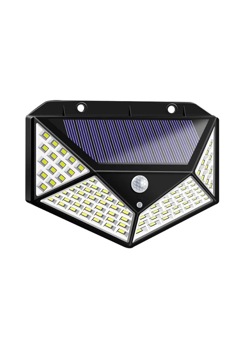 مصباح حائط شمسي خارجي، 3 أوضاع، 100 LED، زاوية تحريض 270 درجة، سطوع عالي، مستشعر حركة، IP66 مصباح LED شمسي مقاوم للطقس