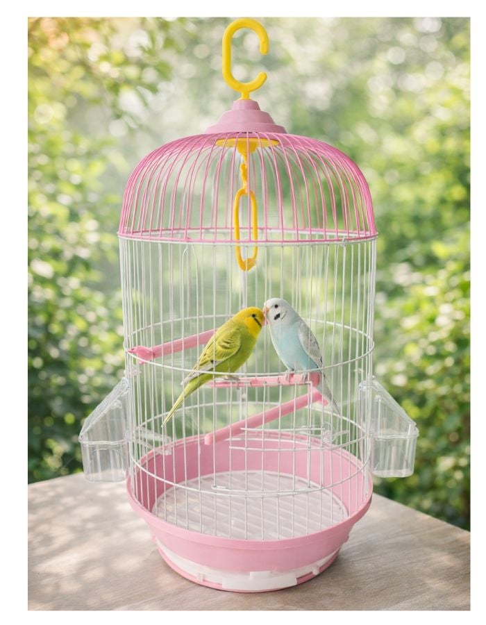 Petto Metal Round Hanging Bird Cage with Perch & Feeders – 23 × 50 cm - Image 1