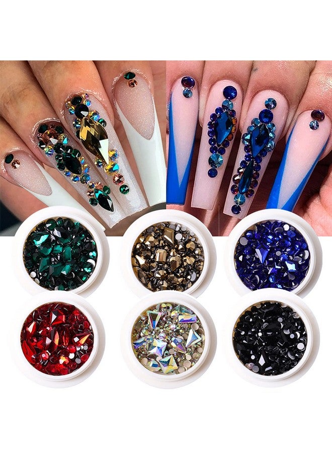 JERCLITY 6 Boxes Green Black Blue Gold Crystal AB Red Nail Rhinestones for Nails Flat Back Mix Color Multi Shaped Sized Nail Crystals Gems Stones Rhinestones for Nail DIY Crafts Clothes Shoes Jewelry - Image 2