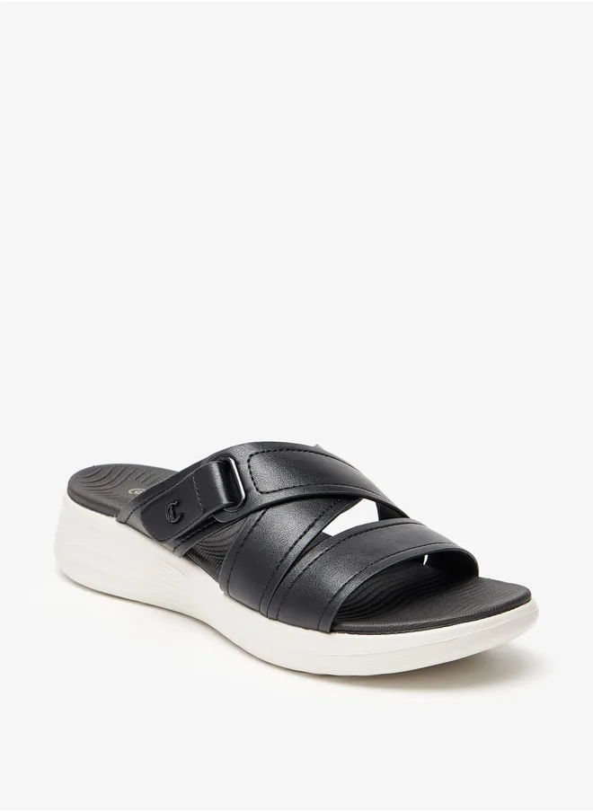 لو كونفورت Women's Logo Detail Slip-On Cross Strap Sandals