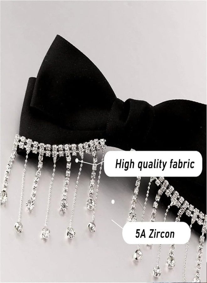 BELICIA 1 Pcs Luxury Black Large Bow Hair Clip Rhinestone Bow Fabric Ribbon With Tassel Pendant for Women Girls Hair Accessories - Image 3
