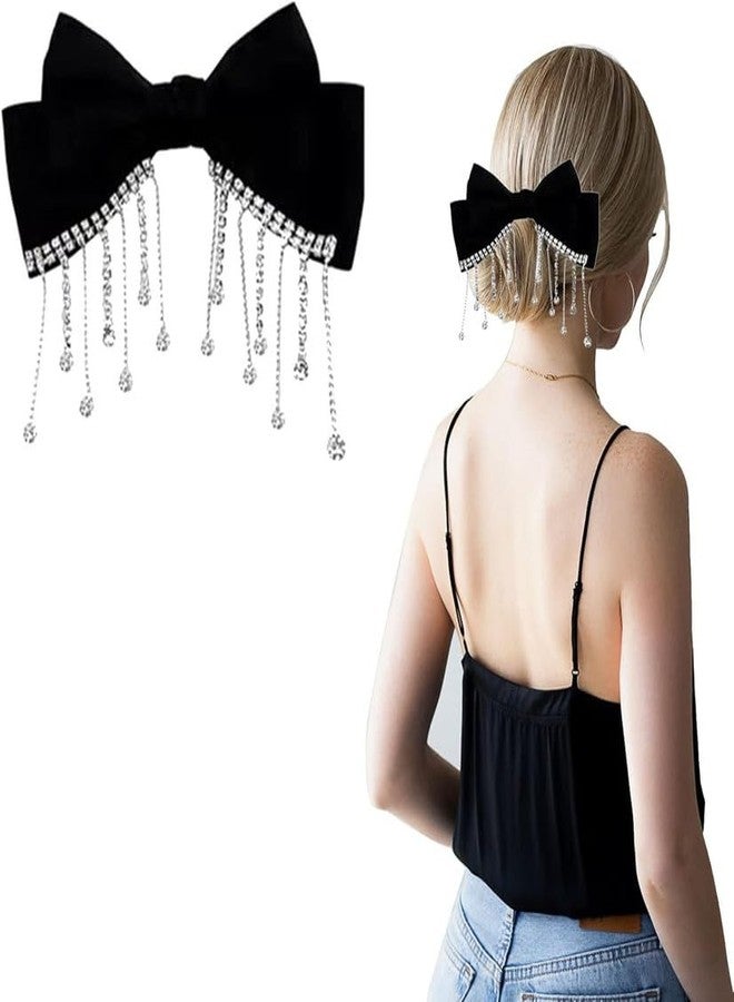 BELICIA 1 Pcs Luxury Black Large Bow Hair Clip Rhinestone Bow Fabric Ribbon With Tassel Pendant for Women Girls Hair Accessories - Image 1