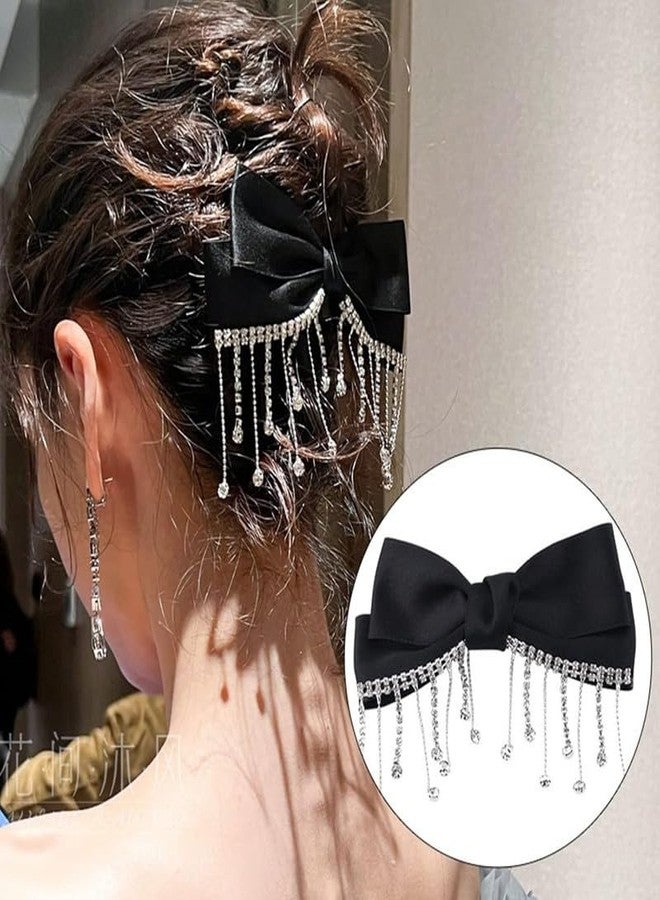 BELICIA 1 Pcs Luxury Black Large Bow Hair Clip Rhinestone Bow Fabric Ribbon With Tassel Pendant for Women Girls Hair Accessories - Image 2