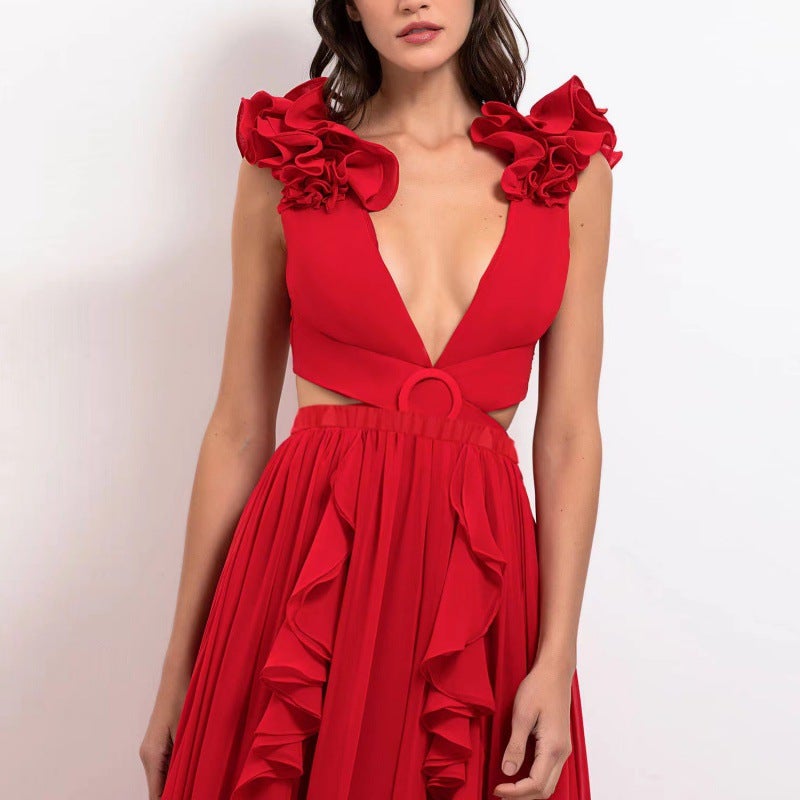 2024 New One-Piece Swimsuit 3D Three-Dimensional Flower Shoulder Decoration Hollow One-Piece Swimsuit And Umbrella Skirt Set - Image 4
