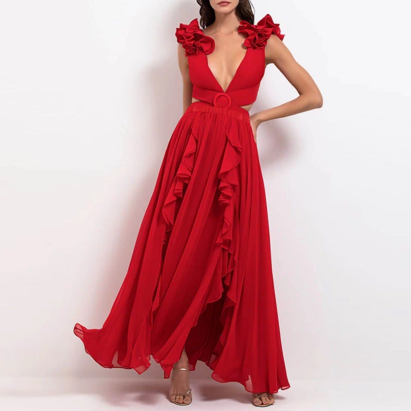 2024 New One-Piece Swimsuit 3D Three-Dimensional Flower Shoulder Decoration Hollow One-Piece Swimsuit And Umbrella Skirt Set - Image 2