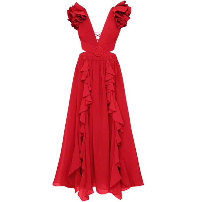 2024 New One-Piece Swimsuit 3D Three-Dimensional Flower Shoulder Decoration Hollow One-Piece Swimsuit And Umbrella Skirt Set - Image 5