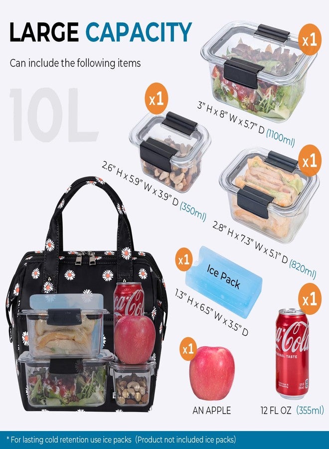 ECHSRT Large Insulated Lunch Bag for Women Men Leakproof Cooler Lunch Tote Bags for Work Travel Adult Thermal Lunchbox for Office -10L Daisy Print - Image 3