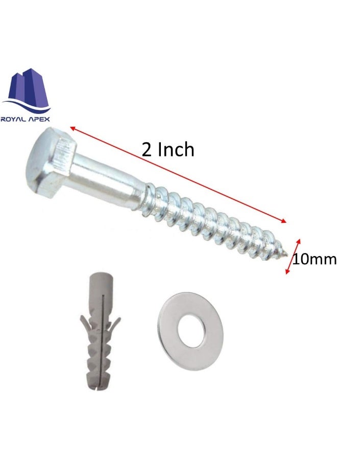 Royal Apex 10 Pcs Galvanized G.I Hex Head Coach Screws With Washer And Plug Wood Working For Holding Together Heavy Timber And Concrete Working. - Image 3