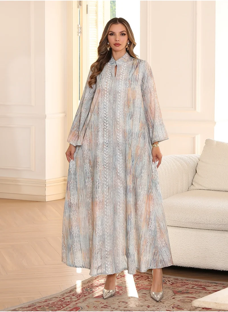 Madam Uniq Gorgeous Tie - Dye Abaya with Silver Embroidered Detailing
