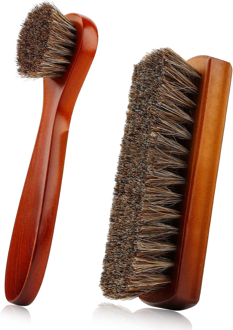 Zanzike Shoe Brush, Shoe Cleaning Brush, 2 Pieces Horsehair Shoe Brush, Boot Brush, Horse Hair Brush for Leather, Shoe Brushes for Cleaning, Leather Shoes Boot Cleaning Brush Care Clean Dauber Applicators - Image 1