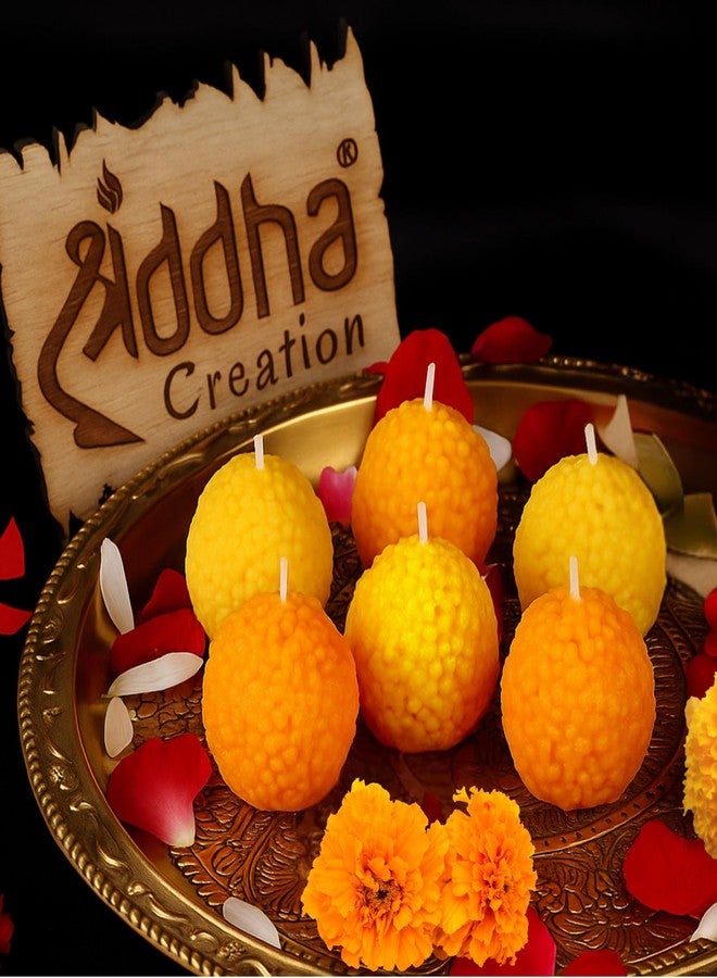 Shraddha Creation شموع معطرة من شرادها كرييشن موتيشور لادو، شموع شمعية مزخرفة على شكل لادو بدون دخان (عبوة من 6 قطع) - Image 1