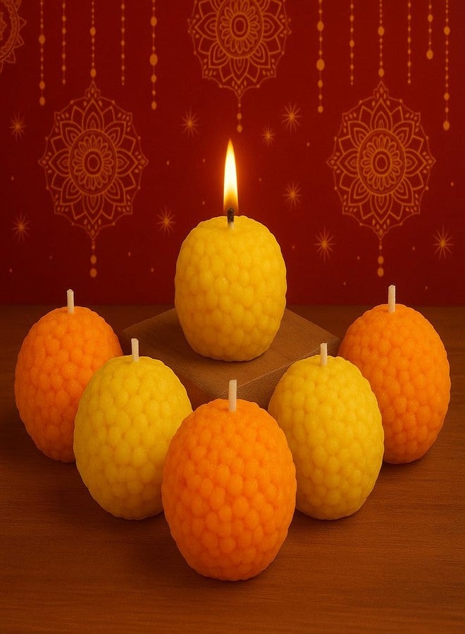Shraddha Creation شموع معطرة من شرادها كرييشن موتيشور لادو، شموع شمعية مزخرفة على شكل لادو بدون دخان (عبوة من 6 قطع) - Image 4