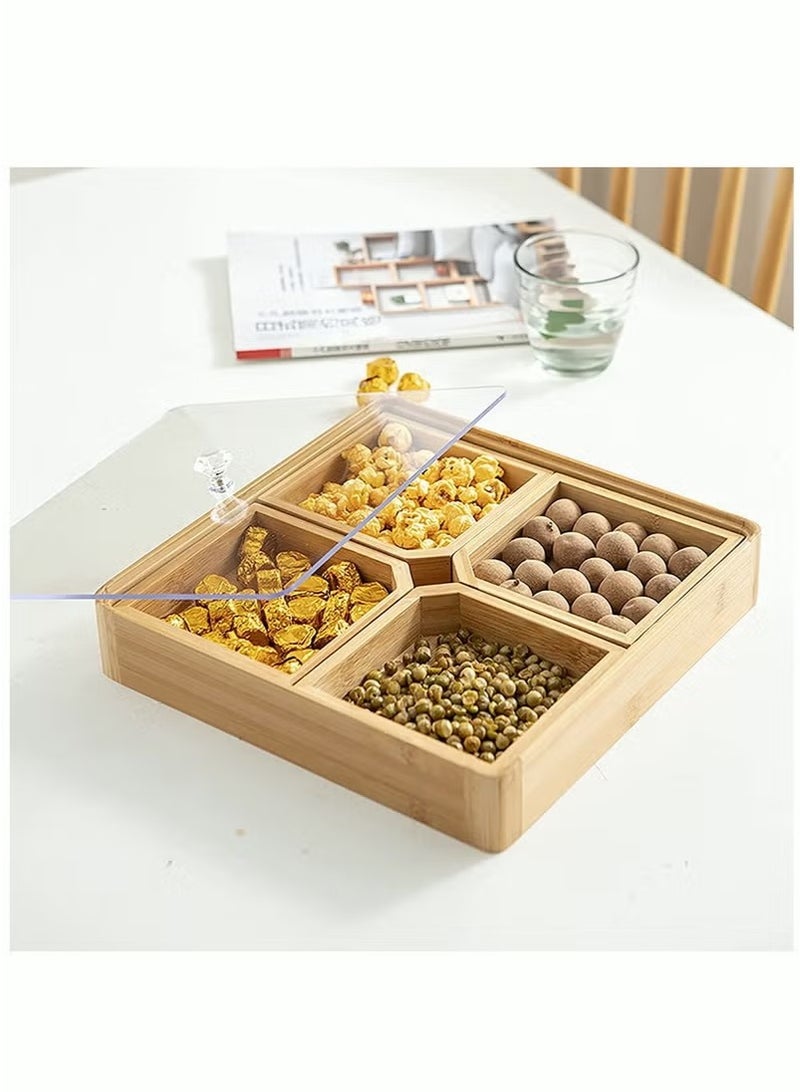 Beauenty Bamboo Nut and Candy Serving Tray Party Appetizer Platter Veggie Dish Candy Bowl with Acrylic Lid & Removable Dividers for Party Taco Dip Parties Platters & Chip Bowls - Image 4