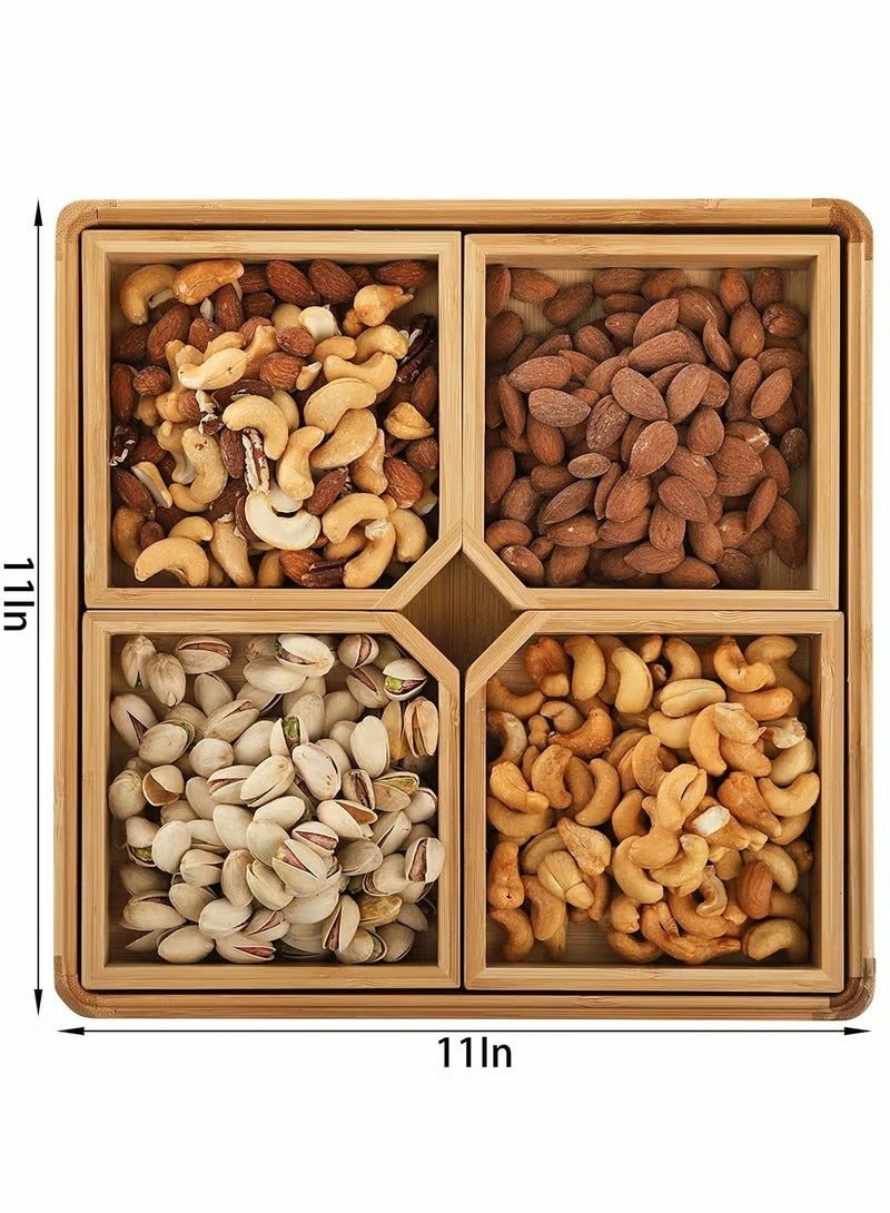 Beauenty Bamboo Nut and Candy Serving Tray Party Appetizer Platter Veggie Dish Candy Bowl with Acrylic Lid & Removable Dividers for Party Taco Dip Parties Platters & Chip Bowls - Image 2