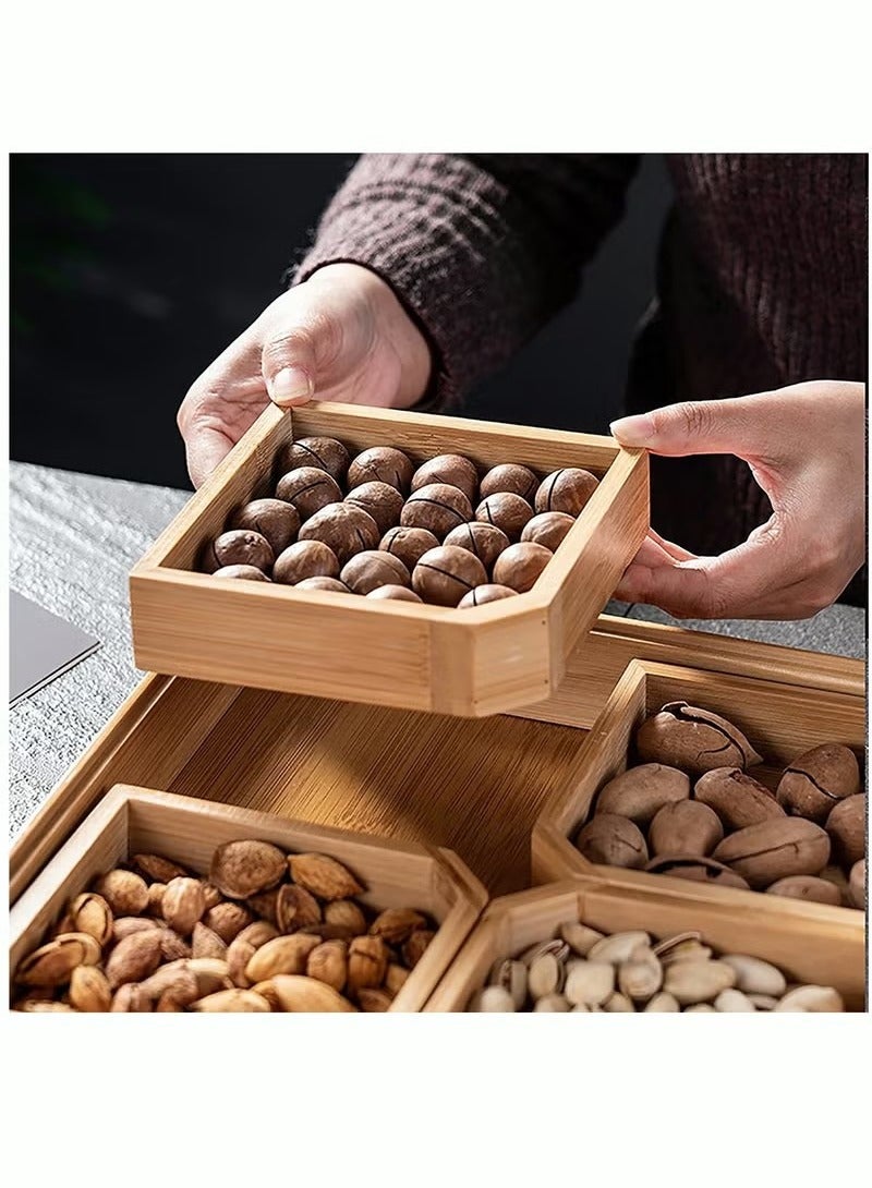 Beauenty Bamboo Nut and Candy Serving Tray Party Appetizer Platter Veggie Dish Candy Bowl with Acrylic Lid & Removable Dividers for Party Taco Dip Parties Platters & Chip Bowls - Image 3