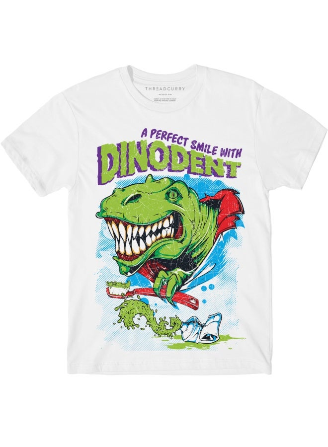 THREADCURRY Dinodent Fun Comic Cotton Graphic Printed Tshirt for Boys - Image 1