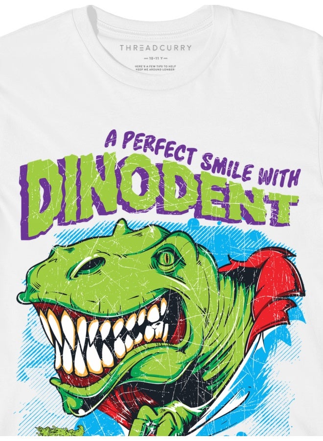 THREADCURRY Dinodent Fun Comic Cotton Graphic Printed Tshirt for Boys - Image 3