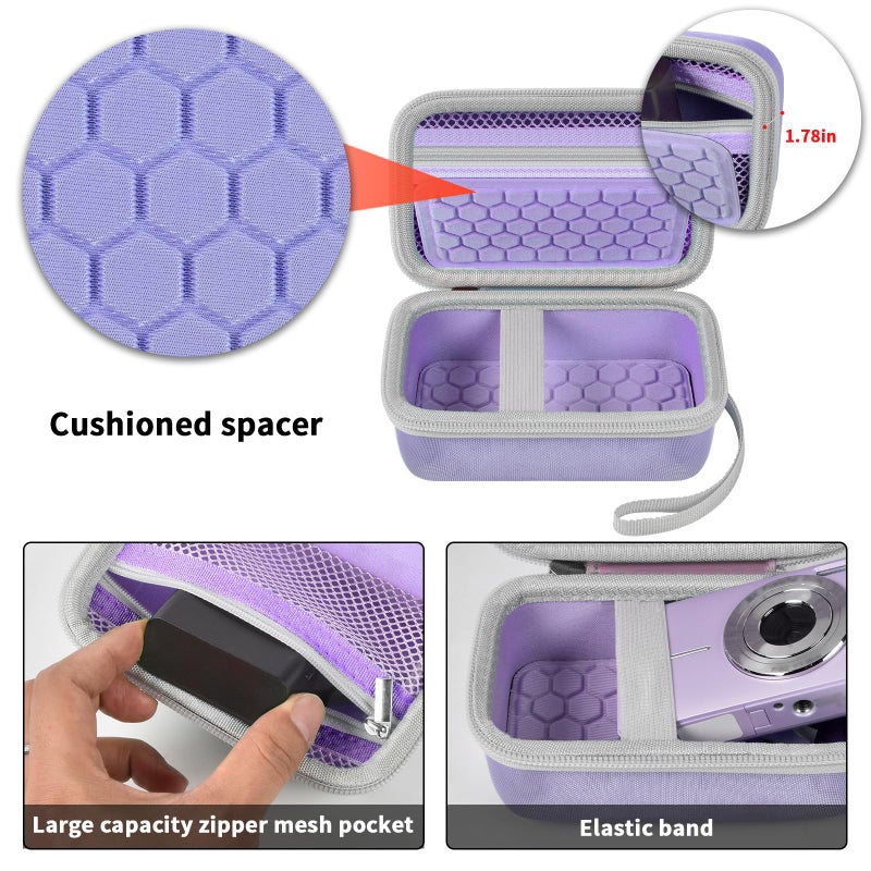 Comecase Digital Camera Carrying Case Compatible with Canon PowerShot G7 X Mark II/ G7X Mark III Digital 4K Vlogging Camera/for CAMKORY/for Lecran and More, Compact Small Camera Storage Bag for Kids (Purple) - Image 4