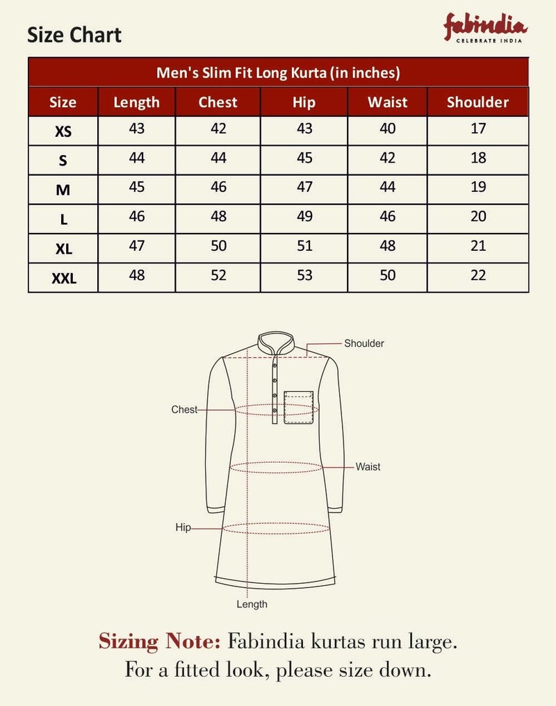Fabindia Men's Orange Cotton Embroidered Slim Fit Long Kurta - Image 4