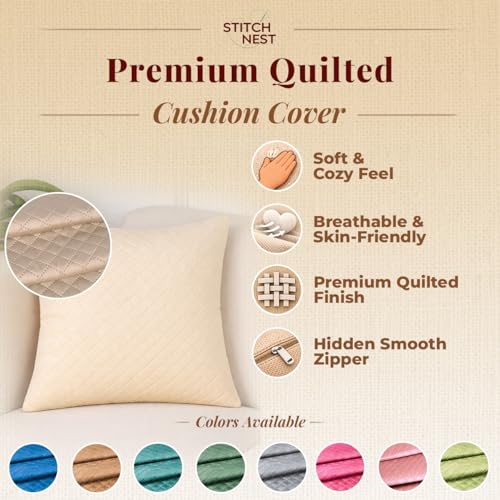 STITCHNEST Quilted Velvet Cushion Covers Set of 2 | Soft Luxury | 12x12 Inches | Premium Sofa & Living Room Décor - Image 3