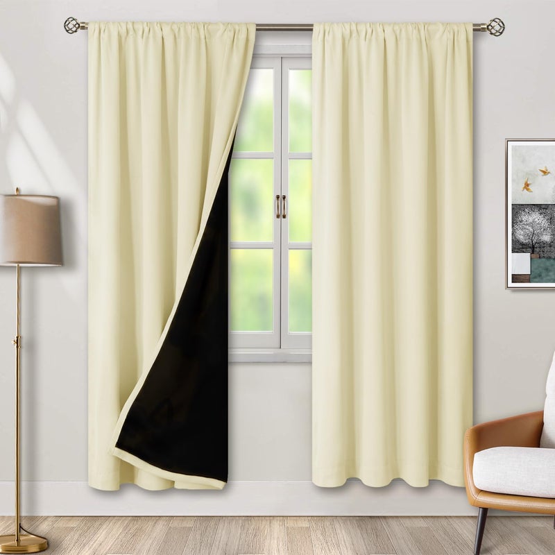 BGment 100% Blackout Curtains for Bedroom with Black Liner  Double Layer Thermal Insulated Full Room Darkening Noise Canceling Rod Pocket Bedroom Curtain (42 x 84 Inch  Cream  2 Panels) - Image 1